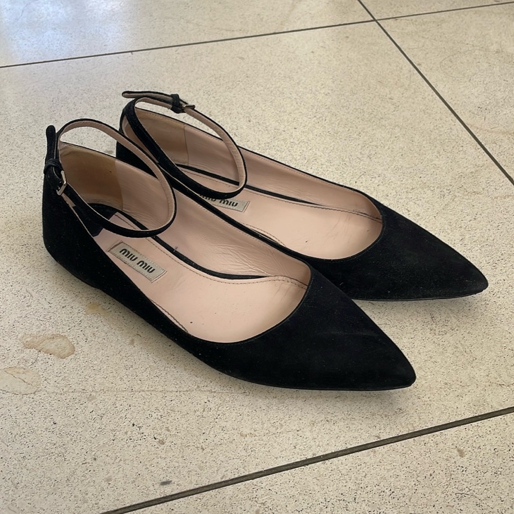 Black Miu Miu Ballet Flats With Ankle Strap - image 1